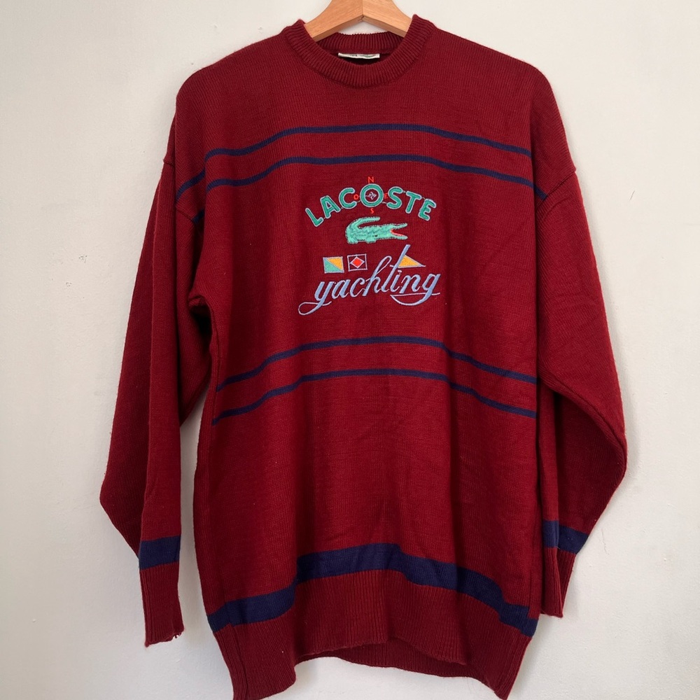 Lacoste Chemise Yachting Vintage 80s Big Logo Sweater Size L Mens 100% cotton